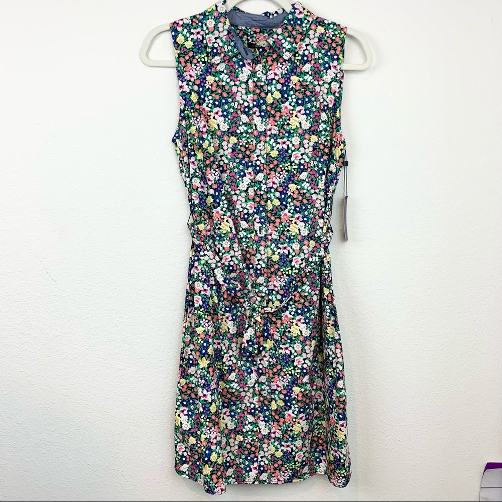 Tommy Hilfiger Floral Tie Cotton Shirt Dress Spring Sleeveless - Picture 2 of 7